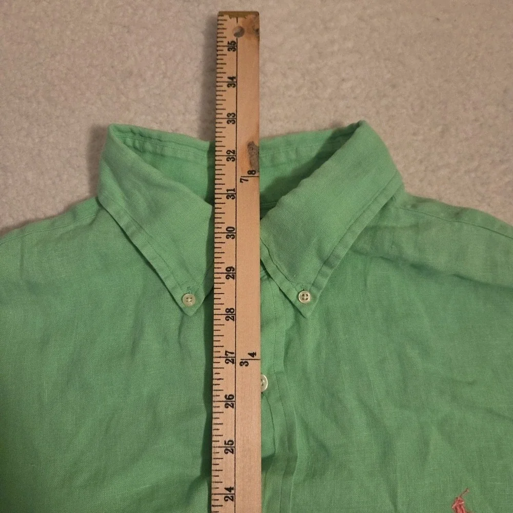 VTG Polo Ralph Lauren 100% Linen Short Sleeve‎ Button Down Shirt Size XL Green